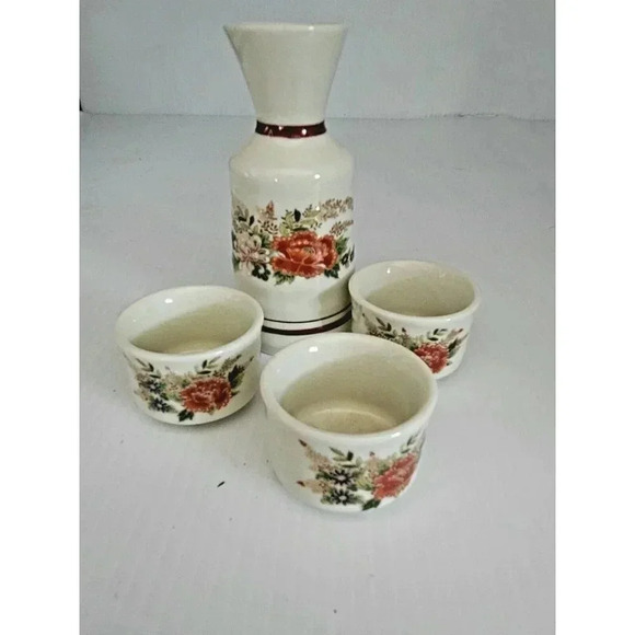 vintage Otagiri  Pheasant scene beige porcelain 4pc Saki set - Picture 1 of 7